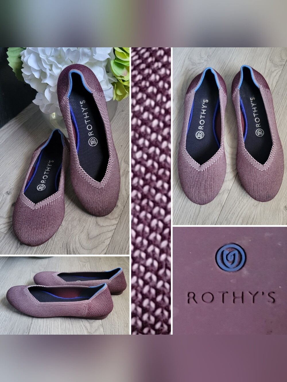 Rothy's The Flat Birdseye Plum Round Toe Flats, Women's Size 7.5, EU 38